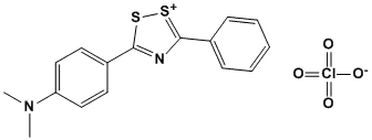 Molecular Structure of 84437-74-1 (1,2,4-Dithiazol-1-ium, 3-[4-(dimethylamino)phenyl]-5-phenyl-,perchlorate)